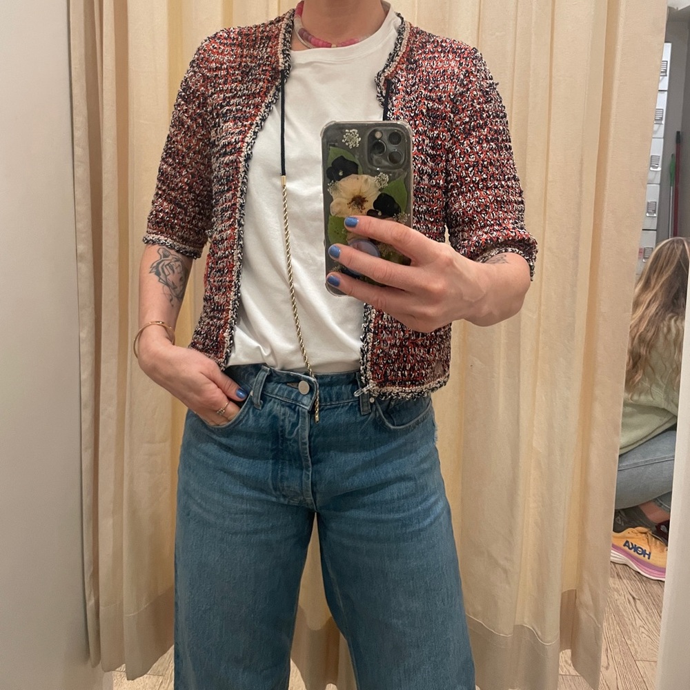 CHANEL Red and Black Tweed Blazer